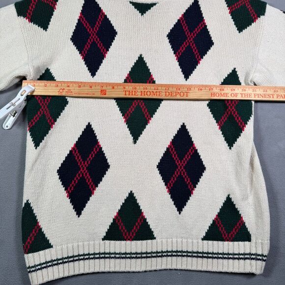 Bowen & Wright Mens Sweater M Ivory Black Red Diamond Print Chunky VNeck Grandpa - Picture 5 of 9